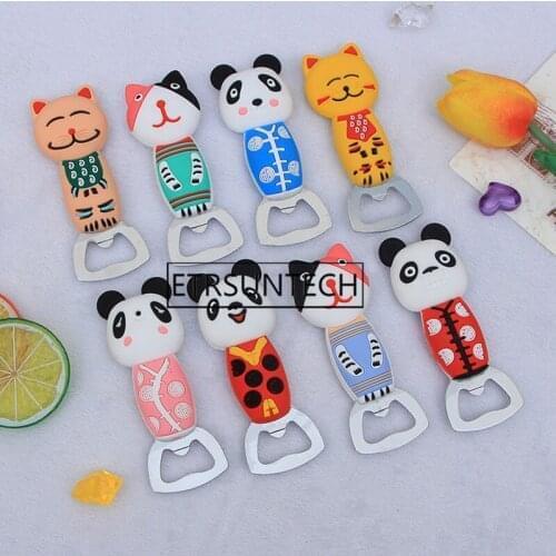 100pcs PVC Soft Plastic Cartoon Bottle Opener Creative Cute Panda Cat Stainless Steel Beer Opener Party Favor Gift
