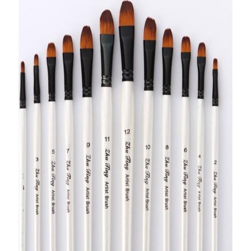 12Pcs Nylon Hair Wooden Handle Watercolor Paint Brush Pen Set Pointed/Round/Oblique/Flat DIY Oil Acrylic Painting Art Supplies