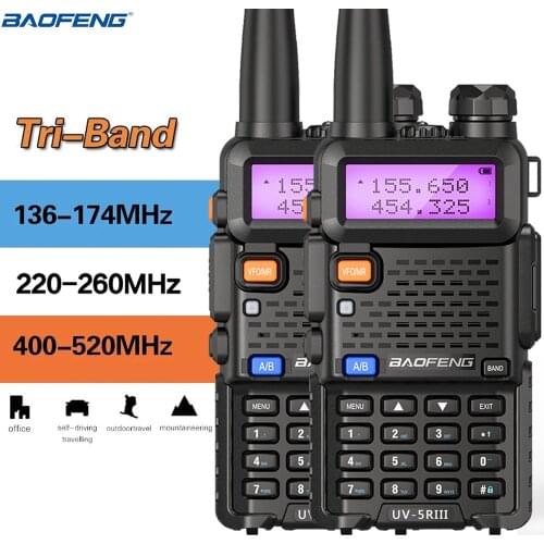 2pcs BaoFeng UV-5R III Walkie Talkie 5W Tri-Band Ham Two Way Radio 220-260MHz Handheld Transceiver UV- 5RX3 Two Antenna
