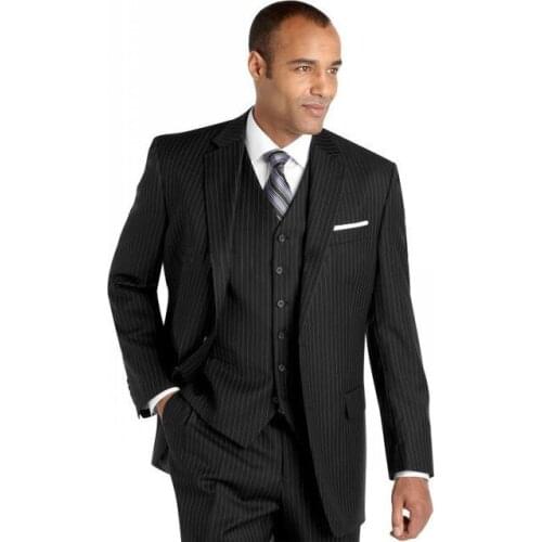 2016 Suits New style Black stripes Groom Tuxedos Groomsmen Mens Wedding Suits Best man Suits (Jacket+Pants+Vest+Tie)