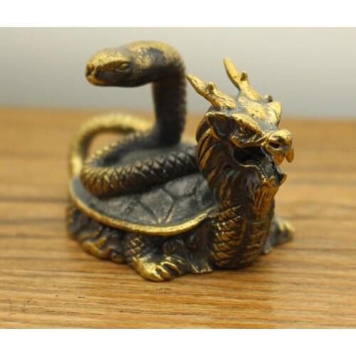 Antique Copper Dragon Turtle Snake Figurines Minaitures Desktop Ornament Home Decorations Crafts Brass Beast Animal Statue Decor
