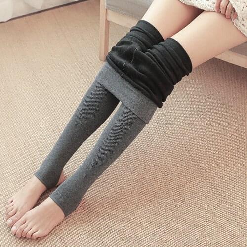 140g 210g 340g Vertical stripe velvet Winter Thickened Cotton High Waist Warm Plush And Women Pantyhose Black and grey