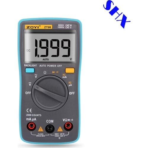ZT98 Digital Automatic Range Multimeter 2000 counts Backlight AC/DC Ammeter voltage meter Voltmeter Ohm Portable Meter