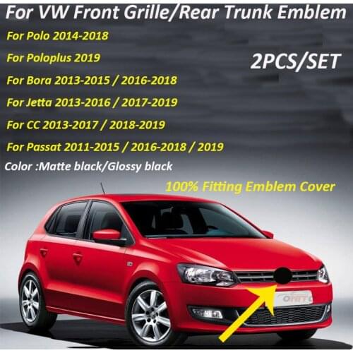 2pcs Logo ABS Car Label for Polo Poloplus Bora CC Passat Jetta Front Hood Grille Sticker Badge Cover Rear Trunk Boot Emblem