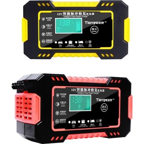 EU Car Battery Charger 12/24V 6A Touch Screen Pulse Repair LCD Battery Charger For Car Motorcycle Lead Acid Battery Agm Gel Wet