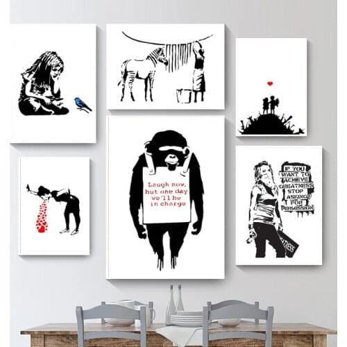 Vomit Blood Orangutan Zebra Banksy Black and White Graffiti Art Poster Abstract Modern Furniture Decorative Wall Painting