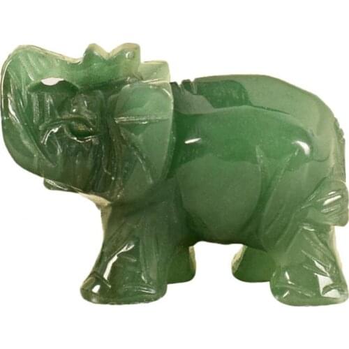60% Hot Sale 3.8cm Hand Carved Artificial Green Aventurine Jade Stone Elephant Statue Decor