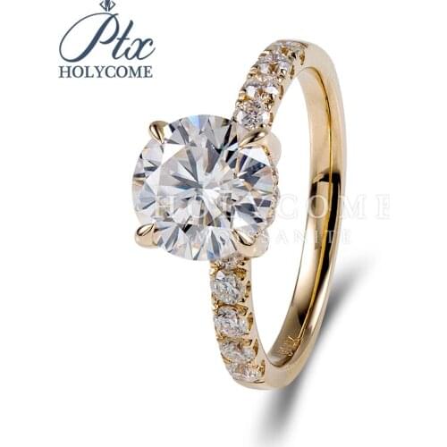 14k yellow gold moissanite ring Small size shining moissanite ring Elegant refined deign ring for gifts earrings necklace kolczy