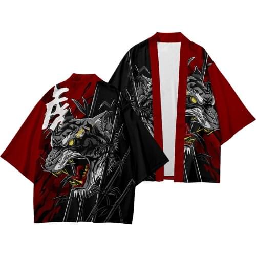 Japanese Cardigan Women Men Cosplay Yukata Clothing Harajuku Kimono Pants Sets Two-piece Suit Plus Size 6XL 5XL Tiger Print