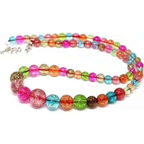 Pretty multicolor faux tourmaline round beads 6-14mm tower chain necklace women best gifts party jewelry 18inch B1496