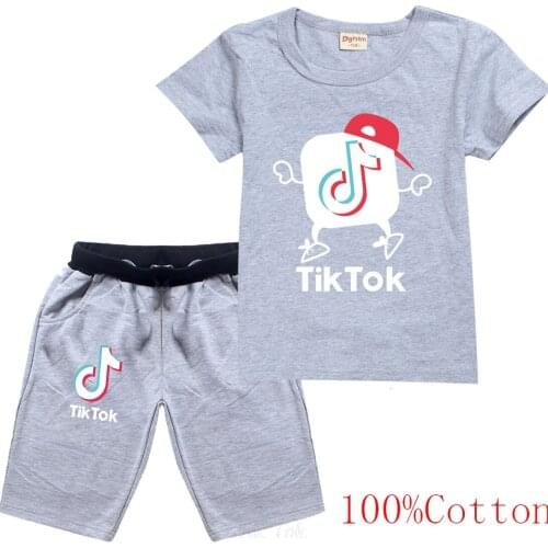 Summer 2021 Baby Boys Girls Cartoon Tik Tok T-Shirt + Shorts Sets Fashion tracksuit Kids sets cotton Sport Clothes