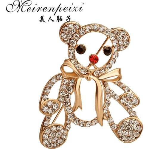Cute Bear Brooches Pins Crystal Rhinestone Brooch for Women Girl Fashion Badges Jewelry Vintage Lapel Pins Accessories