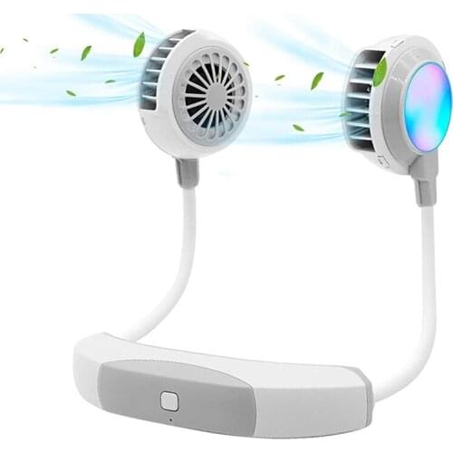 Mini USB Fan, Neck-Mounted Sports Fan, Wearable USB Desktop Fan, 3-Speed Adjustable Sports Fan with Led Lights