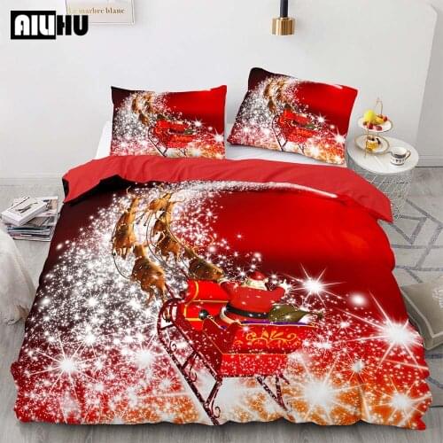 Fashion Christmas Collection Santa Quilt Cover HD Printed Down Duvet Cover Set Pillowcase Queen King Double Single Bedding Set