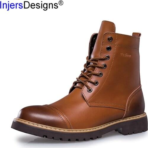 British Style Men Martin Boots Fashion Brush Off Leather Casual Tooling Boots Lace-Up Warm Motorcycles Boots Men Plus Size 38-46