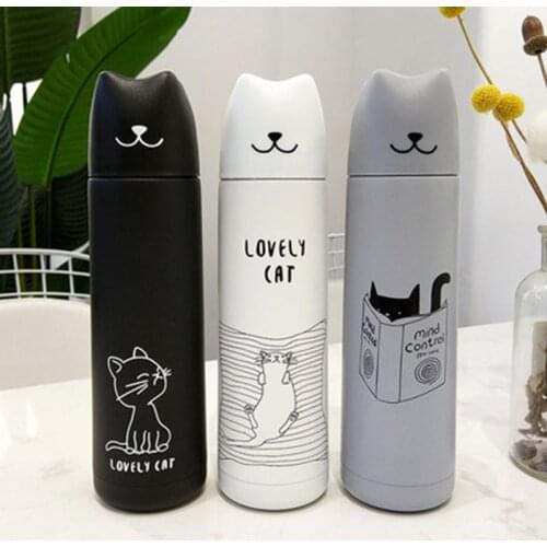 New 500mL Cat Insulated Bottle Vacuum Flask Creative 304 Stainless Steel Bullet Head Non-slip Bottom Thermos Mug Gift for Friend