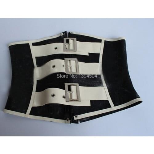 New 1.0mm Latex Women Catsuit Uniform fetish Maid Costume black and white Corsets Back Lace Hot Sale Sexy Tops