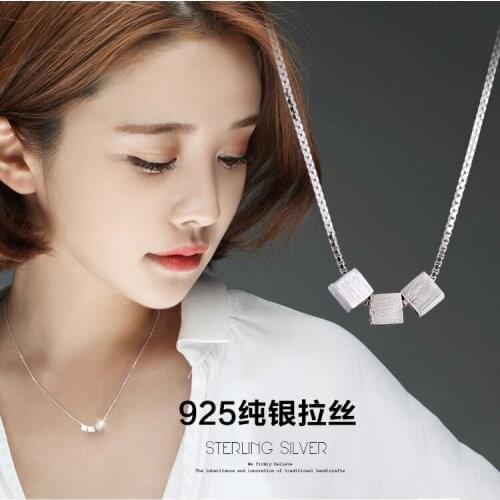 New Hot 925 Sterling Silver Multilayer Necklaces Square Block Silver Necklaces&Pendant Jewelry Collar Collier Femme