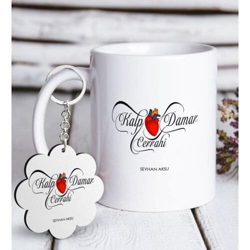 Personalized Professional Cardiovascular Surgery White Mug and Keychain Gift Seti-3