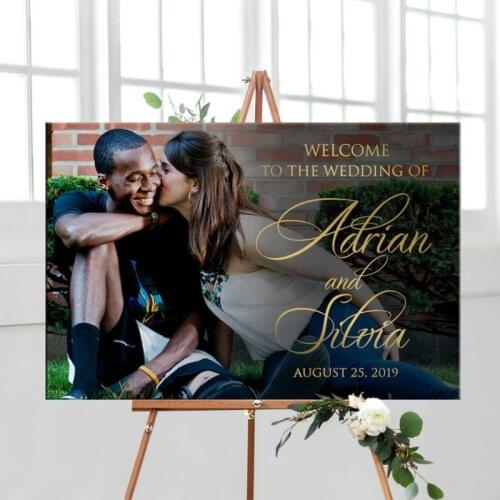 Personalized Wedding Welcome Sign Canvas Sign with Photo Custom Entrance Photo Sign for Wedding Engagement Party Decoration