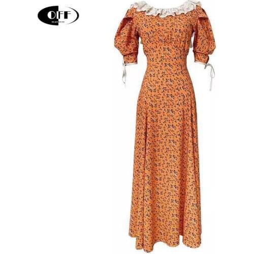 Summer Sexy Backless Woman Midi Dress Elegant Lace Up High Waist Vintage Floral Printed Short Puff Sleeve Party Dresses Women