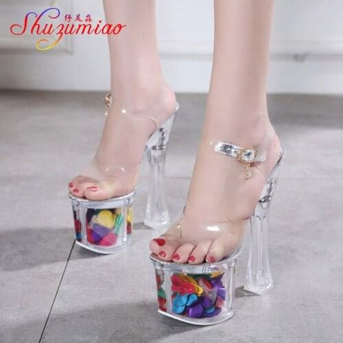 Girl Sandals Car Models Shoes Women 2019 Summer New High Heel Peep Toe Sandals 18cm Thick Bottom Waterproof 8cm Nightclub Shoes