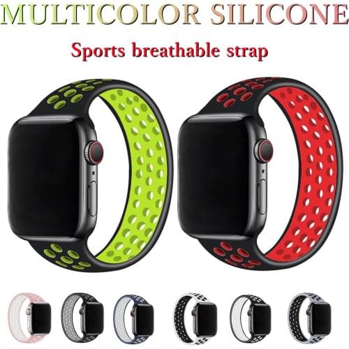 Silicone Sport Solo Loop Elastic Band for Apple Watch Series 6 SE 5 3 44mm 40mm 42mm 38mm Strap for Apple watch6/5/4/3 Bracelet