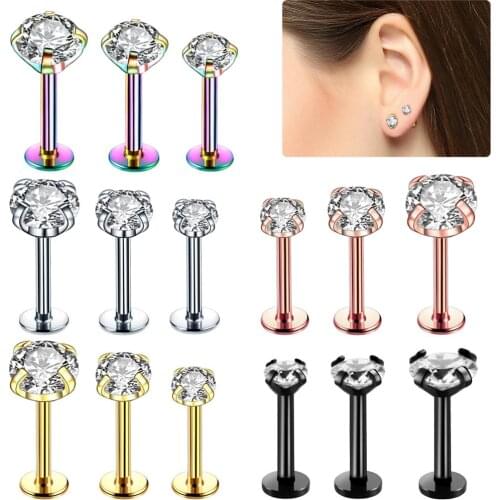 2Pcs 16G Labret Tragus Cartilage Helicx Earring Punk Cz Gem Round Lip Ring Monroe Ear Cartilage Earring Helicxing Piercing