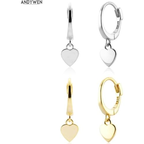 ANDYWEN 925 Sterling Silver Gold Heart Cross Charm Pendiente Drop Earring Women Fashion Fine Jewelry Clips Luxury Gift Wedding