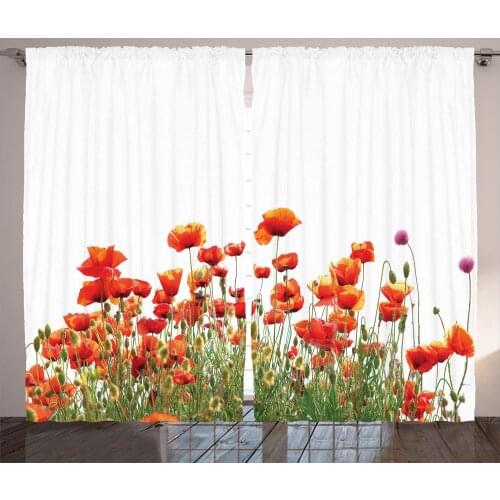 Flower Curtains Poppies Field Nature Landscape Living Room Decoration Curtains Bedroom Window Drapes Curtains for Kitchen