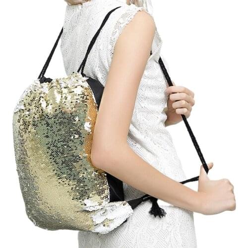 Storage bag Sequin Drawstring Backpack Glitter Shopping Travel harness pocket Reversible Glittering Bag Satchel Bundle Pocket