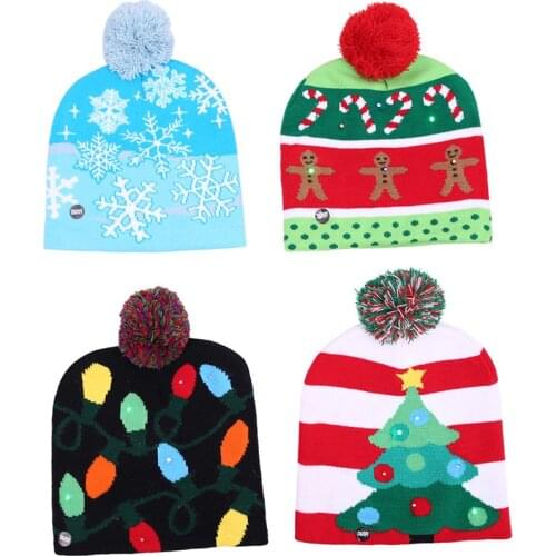 LED Christmas Beanie Ugly Christmas Sweater Christmas Hat Christmas Tree Light Up Knitted Hat for Children Adult Christmas Party