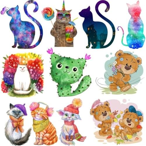 Prajna Cute Animal Heat Transfer Vinyl Cartoon Cat Iron On Transfer Patches For Little Girl Clothing Thermal Stickers On Clothes