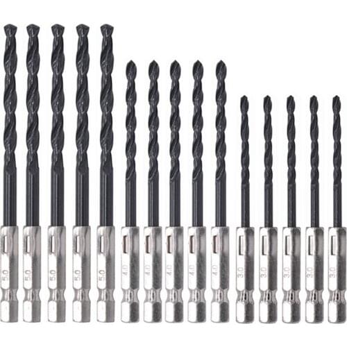 15pcs/lot HSS High Speed Steel Hex Shank Tile Drill Bits Set for Plastic Wood Metal Hole Opener 3/4/5mm Bit Tool Kit Power Tools