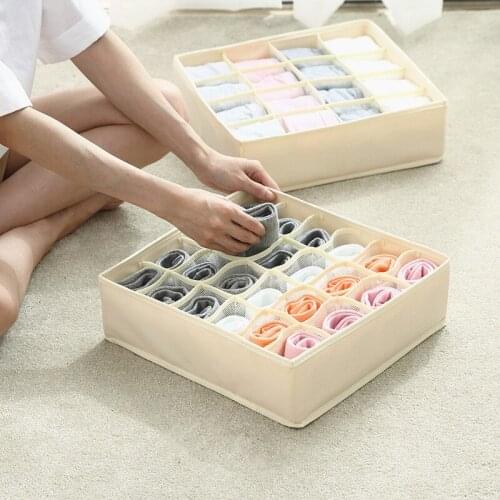 7/16/24 Grid Bra Underwear Socks Storage Box Washable Foldable Non-woven Holder Drawer Organizer Clothing Wardrobe Storage Boxes