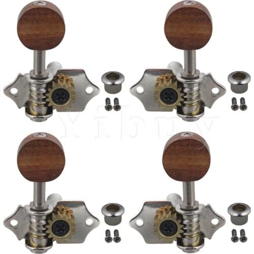 Yibuy Silver Color Wooden Handle 2R2L 4 String Ukulele Tuning Head Tuners
