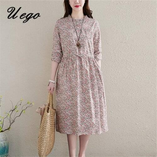 2021 New Arrival Long Sleeve Autumn Dress Print Floral Prairie Chic Ruffle Office Lady OL Work Dress Women Spring Casual Dress