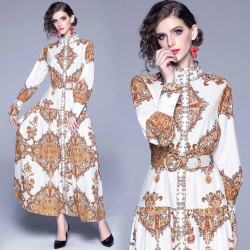 Vintage sexy maxi dress female Summer boho floral paisley print beach dress Women autumn white long elegant party dress