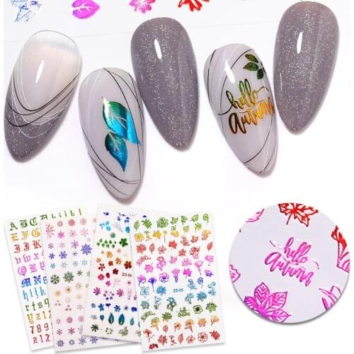 1 Sheet Nail Art Sticker 3D Retro English Alphabet Flowers Foil Laser Decals Manicure Gel Polish Tips Decoration DIY Stickers