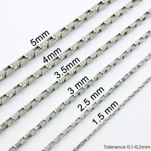 100meters in a roll necklace 1.5mm long box silver chains FASHION fittings Stainless Steel High Quality Wholesale 1.5longbox