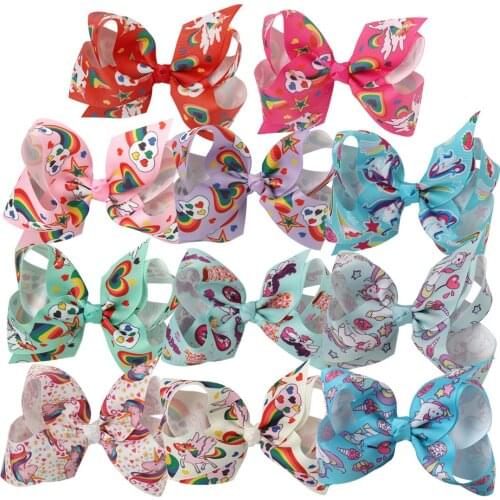 11pcs/lot Cartoon Print Hair Bows Without Clip Unicorn Pattern 4.5" Grosgrain Bows DIY Hair Accessories