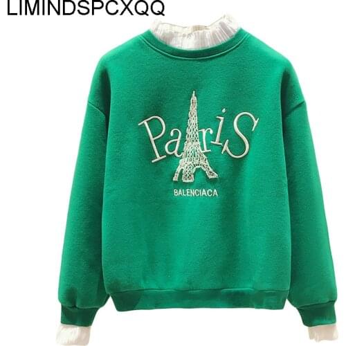 2021 Harajuku Kawaii Clothes Korean Fashion Vintage Pullover Sweatshirts Women Autumn Embroidery Long Sleeve Fake Two-piece Tops