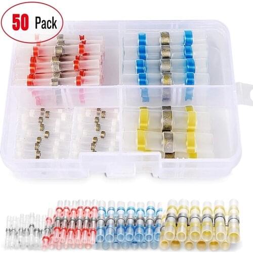 50PCS Box-Packed Shrinkage Electrical Car Wire Connector Solder Extrusion Terminals Block Cable Termination Wireway Clamping