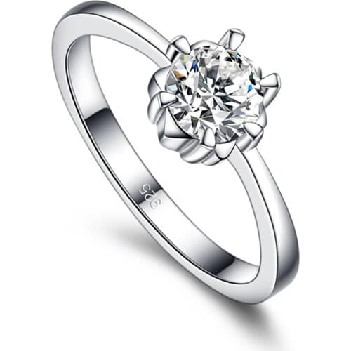 925 Jewelry Classic Engagement Ring 6 Claws Design AAA White Cubic Zircon Female Women Wedding Band CZ Rings