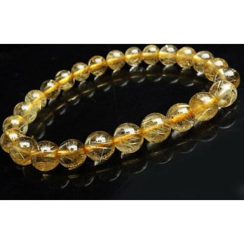 Free shipping 7 mm Natural Brazil Gold Hair Rutilated Quartz Beads Wealth Bracelet AAA