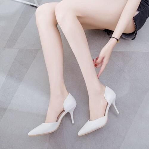 Crystal Queen Summer Shoes Woman Womens D'Orsay & Two-Piece High Heels PU White Stilettos Heel Sandals Party Shoes 7CM