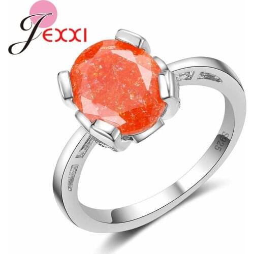 Factory Price Fashion Round Orange Crystal Party Rings For Women And Girls Gift 925 Sterling Silver Bridal Wedding Ring
