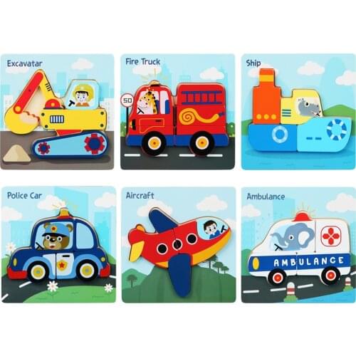 Baby Early Education Small Puzzle Toy Wooden Jigsaw Cartoon Card 3D Children Montessori Cognitive Learning Cards Gifts