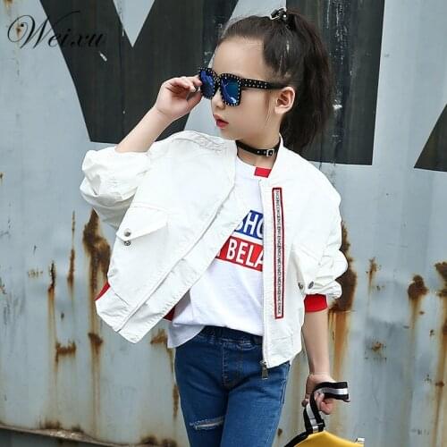 Childrens Spring Autumn Outerwear Coats for Girls White Bat Sleeves Oversize Biker Jacket Kids School Bomber Jacket 6 8 10 Year