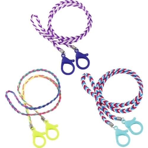 Kids Face-Mask Holder Lanyard Contrast Colored Weave Braided Strap with Clips Eyeglass Anti-Lost Necklace Ear Saver Rope